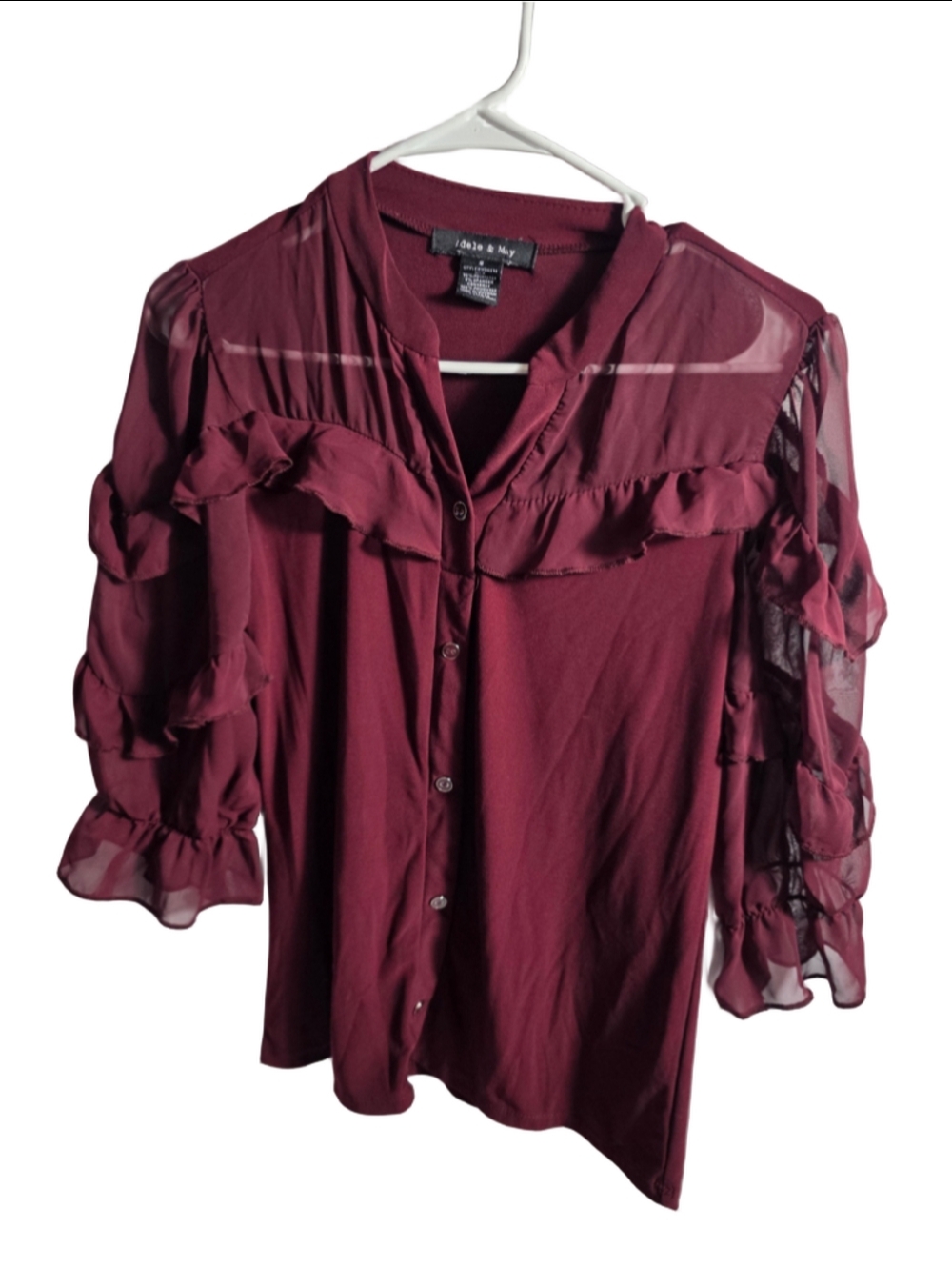 Women's Adele & May Burgundy Ruffle Sleeve Blouse Size S boho-chic fall fancy